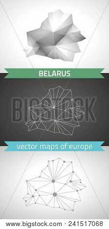 Belarus Set Of Grey And Silver Mosaic 3d Polygonal Maps. Graphic Vector Triangle Geometry Outline Sh