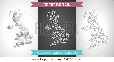 United Kingdom Collection Of Vector Design Modern Maps, Gray And Black And Silver Dot Outline Mosaic