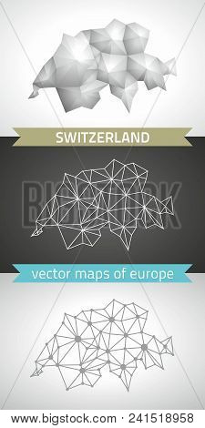 Switzerland Collection Of Vector Design Modern Maps, Gray And Black And Silver Dot Outline Mosaic 3d