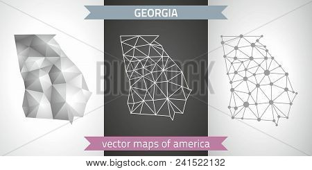 Georgia Set Of Grey And Silver Mosaic 3d Polygonal Maps. Graphic Vector Triangle Geometry Outline Sh