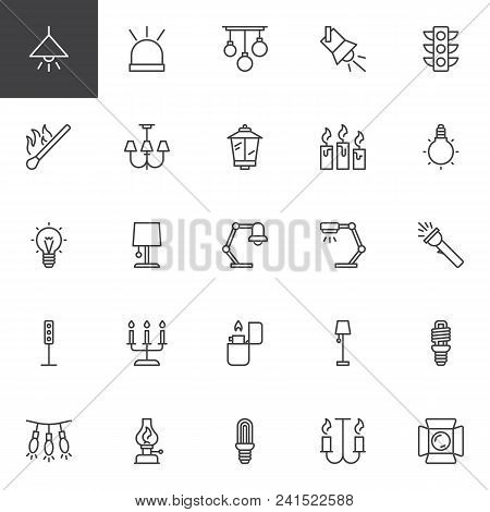 Light Outline Icons Set. Linear Style Symbols Collection, Line Signs Pack. Vector Graphics. Set Incl