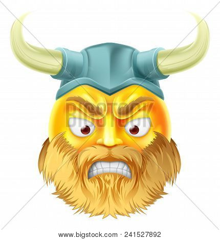 A Viking Emoji Emoticon Smiley Face Character Looking Very Angry
