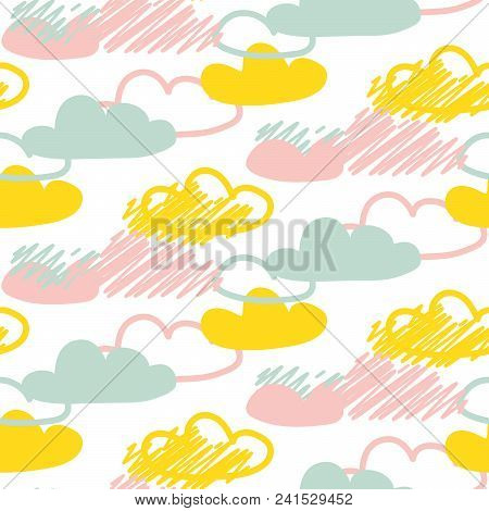 Clouds Seamless Vector Baby Pattern. Cute Kids Sky Background For Textile.