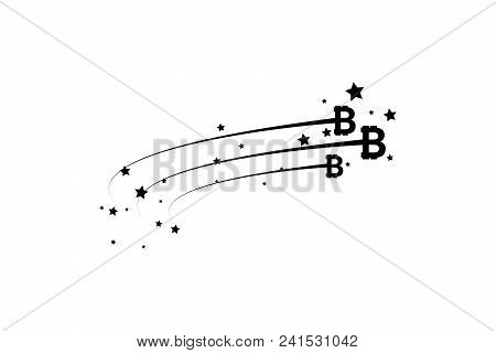 Bitcoin Coin With Fast Speed Motion Lines. Abstract Falling Bitcoin- Black Shooting Bitcoin With Ele