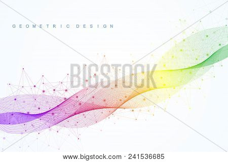 Abstract Molecular Network Pattern With Dynamic Lines And Points. Sound, Flow Wave, Sense Of Science