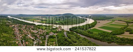 Panoramic Aerial View Of Old Fort On Danube River. Devin