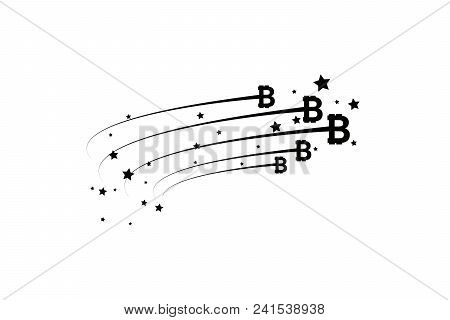 Bitcoin Coin With Fast Speed Motion Lines. Abstract Falling Bitcoin- Black Shooting Bitcoin With Ele