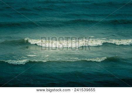 Beautiful Waves Breaking On The Shore Of Baltic Sea.  Bright Sunny Day At The Beach.
