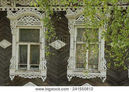 Two Ancient Russian Wood Windows With Platbands