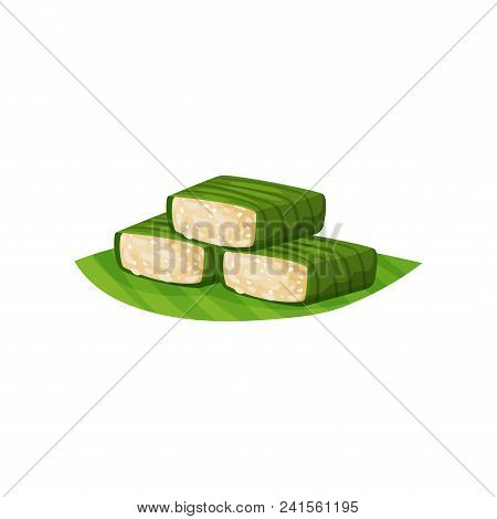 Glutinous Rice In Green Banana Leaves. Traditional Indonesian Snack. Oriental Sweets. Food Theme. Gr