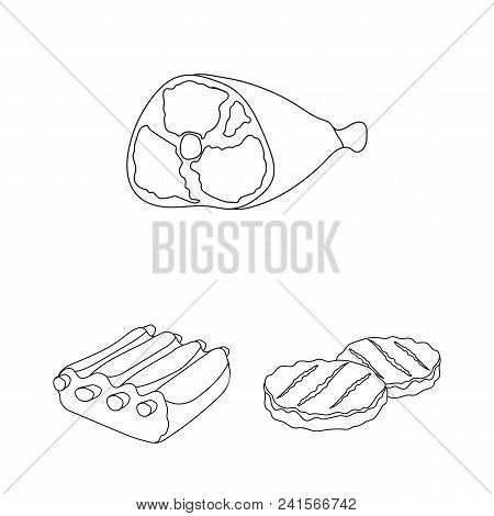 Different Meat Outline Icons In Set Collection For Design. Meat Product Vector Symbol Stock  Illustr