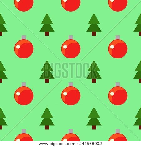 Seamless Christmas Pattern With Christmas Trees And Christmas Tree Toys