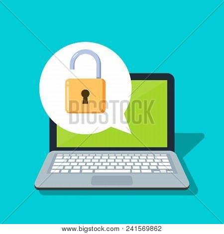 Open Lock On A Laptop Background. Concept Of The Security Of Personal Information And Data. Password