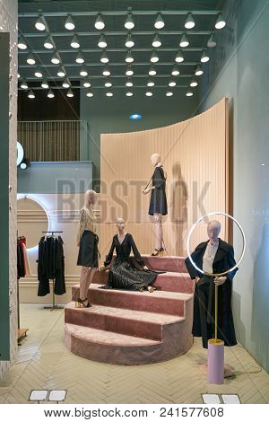 MILAN, ITALY - CIRCA NOVEMBER, 2018: shop window display of clothing at MAX&Co store in Milan, Italy.