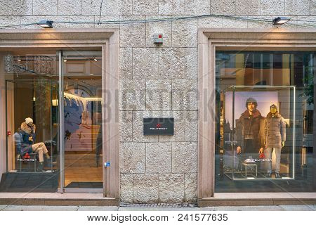 MILAN, ITALY - CIRCA NOVEMBER, 2018: shop windows display of clothing at a store in Milan, Italy.