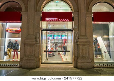 MILAN, ITALY - CIRCA NOVEMBER, 2018: shop windows display of clothing at a store in Milan, Italy.