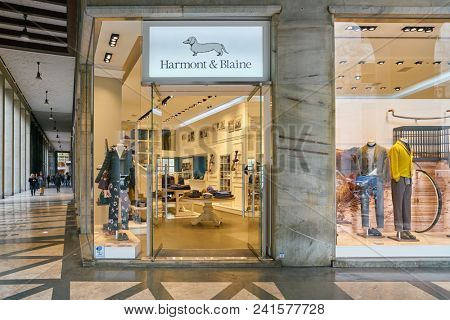 MILAN, ITALY - CIRCA NOVEMBER, 2018: shop window display of clothing at a store in Milan, Italy.