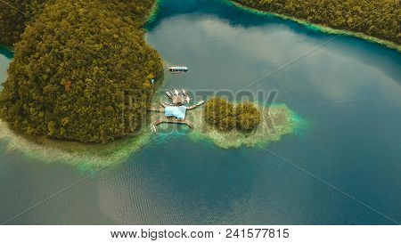 Aerial View: Bucas Grande Island, Sohoton Cove. Philippines. Tropical Sea Bay And Lagoon, Beach. Tro