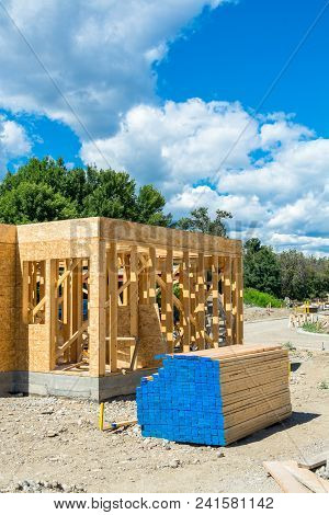 Engineered Lumber Materials Prepared For Building Construction. Tow By Four Lumber Wood. 2by4