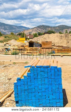 Engineered Lumber Materials Prepared For Building Construction. Tow By Four Lumber Wood. 2by4