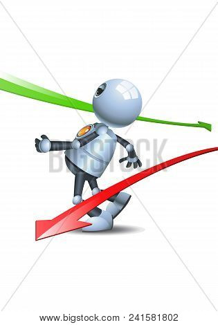 Illustration Of A Happy Droid Little Robot Evading Arrows Sign On Isolated White Background