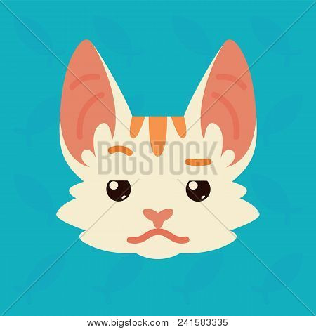 Cat Emotional Head. Vector Illustration Of Cute Kitty Shows Distrust Emotion. Doubt Emoji. Smiley Ic