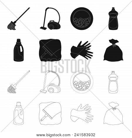 Gel For Washing In A Pink Bottle, Yellow Gloves For Cleaning, A Brush For Glass, A Black Bag For Gar
