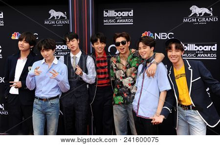 V, SUGA, Jin, Jung Kook, RM, Jimin and j-hope of BTS at the 2018 Billboard Music Awards held at the MGM Grand Garden Arena in Las Vegas, USA on May 20, 2018.