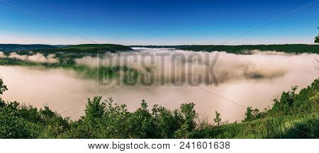 Dnister River Landscape In Ternopil Region Of Western Ukraine. Idillyc View From Above In The Mornin