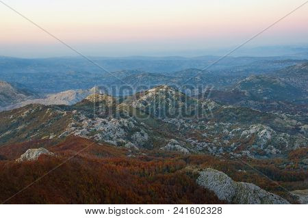 Beautiful Evening Mountain Landscape. Montenegro, View Of Stone Sea In Lovcen National Park