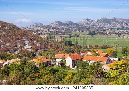 Small Mountain Village In Dinaric Alps On  Sunny Autumn Day. Bosnia And Herzegovina, Republica Srpsk