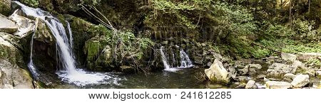 View Of Kamianetskyi Waterfall Is Located On The Kamianka River (a Right Tributary Of The Opir River