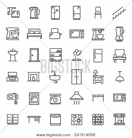Simple Set Of Furniture Related Outline Icons. Elements For Mobile Concept And Web Apps. Thin Line V