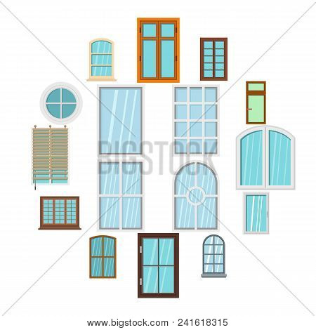 Plastic Window Forms Icons Set In Flat Style Isolated Vector Illustration