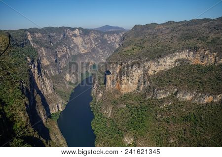 Panorama Of Sumidero Canyon From Viewpoint. Near Tuxtla Gutierrez In Chiapas, Mexico
