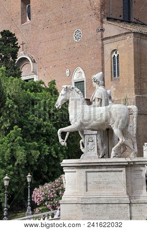 Rome, Italy - June 11, 2016: One Of The Dioscuri, On Cordonata Del Campidoglio, In Rome.