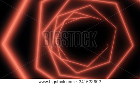 Laser Abstracts Futuristic Background. Neon Lights Vintage Hexa Tunnel Loop. Tunnel Neon Laser Hexag