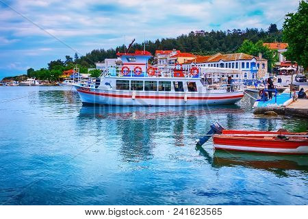 Thassos, Greece - May 5, 2018: Thasos Port With Boats And Promenade View