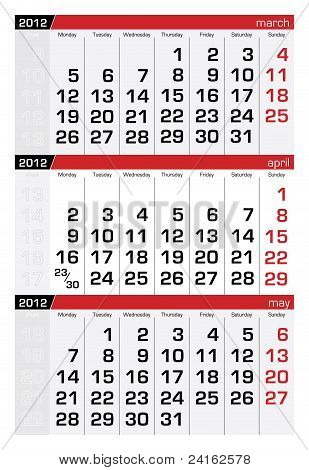 April 2012 Three-Month Calendar