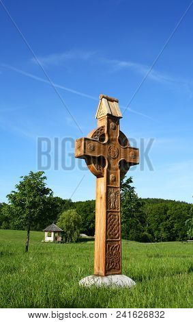 Wooden Crucifix In The Garden