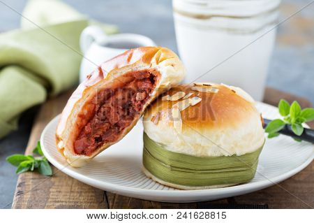 Savory Chinese Pastries With Red Bean And Meat Filling