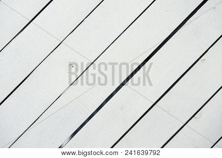 White Painted Wooden Surface. Rustic Natural Wooden Diagonal Planks With Cracks, Scratches For Moder