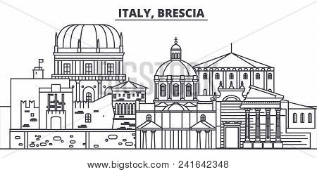 Italy, Brescia Line Skyline Vector Illustration. Italy, Brescia Linear Cityscape With Famous Landmar