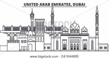 United Arab Emirates, Dubai Line Skyline Vector Illustration. United Arab Emirates, Dubai Linear Cit