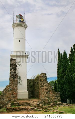 Lighthouse And Ruins Of Convent Of San Franciso In Colonia Del Sacramento, Uruguay. It Is One Of The