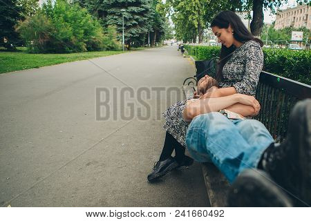 The Guy Lies At The Girl On His Knees
