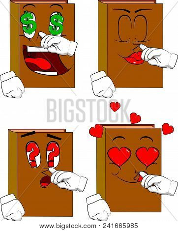 Books With Symphaty. Cartoon Book Collection With Various Faces. Expressions Vector Set.