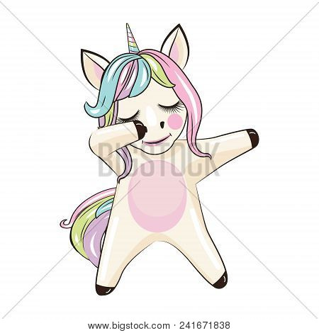 Dabbing Cute Unicorn On White Background. Vector