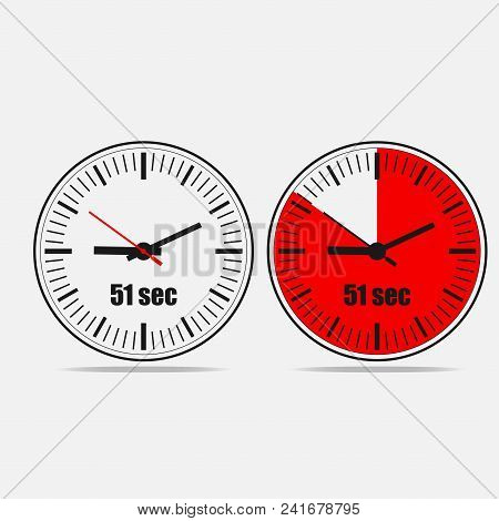 Fifty One Seconds Clock On Gray Background. Two Options.