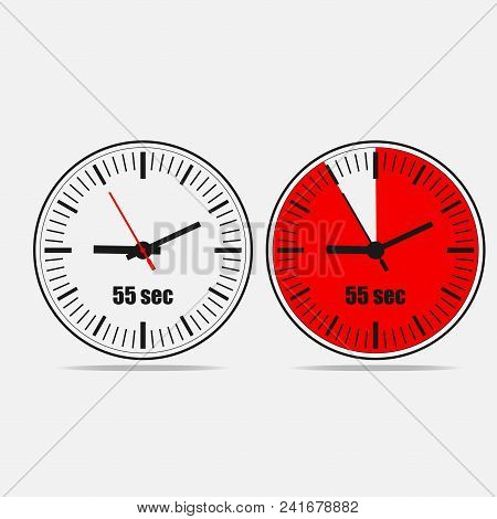Fifty Five Seconds Clock On Gray Background. Two Options.